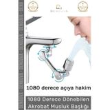 Denguva Premium Çift Fonksiyonlu Metal Görünümlü 1080 Derece Dönebilen Akrobat Musluk Ucu Başlığı
