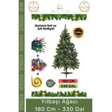 Denguva Premium Kutu Süsleme Seti Yılbaşı Çam Ağacı Renkli Işığı Yeni Yıl Süsleri Noel Paketi 180 Cm 330 Dal