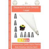 Denguva Premium Seri Paslanmaz Çelik Uçlu Pasta Kek Süsleme Torbası Krema Sıkma Seti 10 Parça
