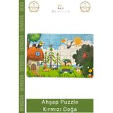 Denguva #Puzzle Eğitici Ahşap Puzzle Zeka Geliştirici Yerli Seti Çocuk Oyuncak Kırmızı Doğa 24 Parça