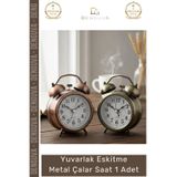 Denguva #Saat Nostaljik Retro Dekoratif Vintage Masa Saati Sessiz Yuvarlak Eskitme Metal Çalar Saat