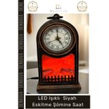 Denguva #Saat Vintage Dekoratif Alev Efektli Masa Saati Fener LED Işıklı Siyah Eskitme Şömine Saat