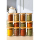 Denia Home |borelia| 12'li Çizgili Cam Etiket Hediyeli Baharat Takımı Vakumlu Bambu Kapaklı Saklama Kabı 850ML - Şeffaf