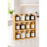 Denia Home Elyra - 3 Katlı Saklama Kabı Organizer Bambu Standlı Baharatlık Seti