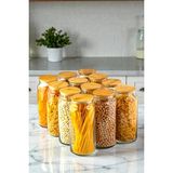 Denia Home | Grande | 12'li Vakumlu Bambu Kapaklı Büyük Boy 1300ML Kavanoz Takımı Etiket Hediyeli - Şeffaf