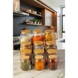 Denia Home | Liva | 12 Parça Vakumlu Bambu Kapaklı Cam Kavanoz Seti 1300ML-1000ML-500ML -290ML Etiket Hediyeli - Şeffaf