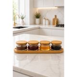 Denia Home | Lunora | Cam Kahvaltılık Seti & Saklama Kabı - Sızdırmaz Silikonlu Bambu Kapak 4'lü Oval Altlıklı