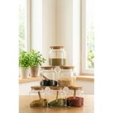 Denia Home | Small | 6'lı Bambu Kapaklı Vakumlu Cam Kavanoz - Baharat Takımı 500 ml Etiket Ve Kaşık Hediyeli
