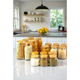 Denia Home | Terra | 18 Parça Vakumlu Bambu Kapaklı Cam Kavanoz Seti 1300ML-1000ML-500ML Etiket Hediyeli - Şeffaf