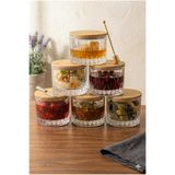 Denia Home | Tiara | 6'lı Cam Kahvaltılık Seti & Saklama Kabı - Sızdırmaz Silikonlu Bambu Kapak 260 ml.