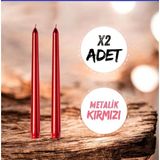 Denic 2'li Metalik Kırmızı -Şamdan Mum-Konik Mum