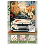 Denic Hobi Sayılarla Boyama Seti 40x50 Cm (Çıtalı) Fırça Boya Dahil Numaralı Tuval Beyaz Araba