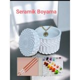 Denic Taş Boyama Seti - 1 Fırça - 3 Boya- Seramik Dekoratif Çok Amaçlı Biblo - Obje - Beyaz - 10