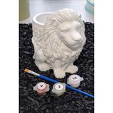 Denic Taş Boyama Seti-Aslan Kıral-Boya-Fırça- Kalemlik-Biblo- Çok Amaçlı Dekoratif Obje - 102-Beyaz - 11 cm - .