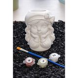 Denic Taş Boyama Seti-Sevimli Kız-Boya-Fırça- Biblo- Çok Amaçlı Dekoratif Obje - 102-Beyaz - 11 cm - .