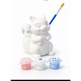 Denic Taş Boyama Seti-Sevimli Sincap-Boya-Fırça- Kalemlik-Biblo- Çok Amaçlı Dekoratif Obje - 102-Beyaz - 11 cm - .