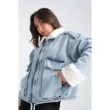 Denikk Trend Içi Kürklü Yumuşak Tüylü Bel Ayarlanabilir Cepli Kot Denim Ceket Mont - Mavi - Açık Mavi