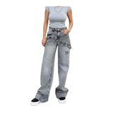DENİKK TREND ÖZEL TASARİM WİDE LEG JEAN YIRTIK DETAY PALAZZO PANTOLON Gri1321 XL