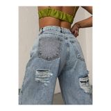 DENİKK TREND ÖZEL TASARİM WİDE LEG JEAN YIRTIK PALAZZO PANTOLON-CUSTOM DESIGN WIDE LEG JEAN RIPPED DETAIL BUZMaviBARK S