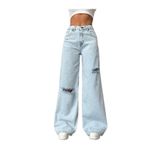 DENİKK TREND ÖZEL TASARİM WİDE LEG JEAN YIRTIK PALAZZO PANTOLON-CUSTOM DESIGN WIDE LEG JEAN RIPPED DETAIL BUZMaviBARK2 M