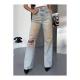 DENİKK TREND ÖZEL TASARİM WİDE LEG PALAZZO JEAN DENİM YIRTIK DETAY PANTOLON 1043 MAVİKAHVE S