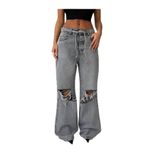 DENİKK TREND ÖZEL TASARİM WİDE LEG PALAZZO JEAN DENİM YIRTIK DETAY PANTOLON Gri1203-6 S