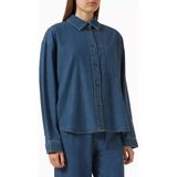 Denim, 8 Oz Pamuklu Kısa Model Kadın Gömlek - Mavi