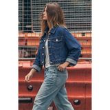 Denim Crop Ceket - XL - Denizci Mavisi