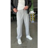 DENIM MAN Baggy Gri Renk Kaliteli Rahat Kesim Klasik Bol Paça Baggy Kumaş Pantolon