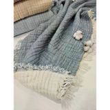 Denim Mavi 7 Katlı Çift Taraflı Dolgulu Müslin Bebek-Çocuk Battaniyesi Pamuk 110X110 Cm