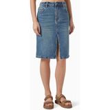Denim Midi Etek, Orta Bel ve Ön Yırtmaç Detaylı Tasarım - Mavi - 24