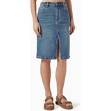 Denim Midi Etek, Orta Bel ve Ön Yırtmaç Detaylı Tasarım - Mavi - 24