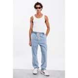 Denim Republic Erkek Buz Mavisi Çizgili Bol Pantolon Gabardin