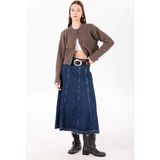 Denim Trip Flare A-Line Fit Midi Boy Orta İndigo Kadın Jean Etek - XS - Lacivert