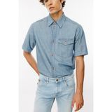 Denim Trip Rahat Fit Chambray Kısa Kollu Orta İndigo Erkek Jean Gömlek - Mavi