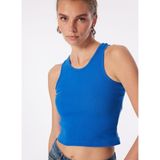 Denim Trip Slim Crop Fit Basic Kaşkorse Mavi Kadın Crop Top - Lacivert