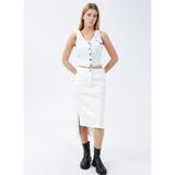 Denim Trip Slim Fit Asimetrik Midi Boy Ekru Kadın Jean Etek - XS