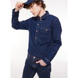 Denim Trip WILLIAM Regular Fit Yarım Pat Koyu İndigo Erkek Jean Gömlek - 2XL - Lacivert