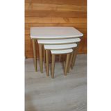 deniss home Napali 4'lü Lüx Mdf Ahsap Zigon Sehpa Bej Gold