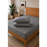 Denito %100 Pamuk Kapitone Fitted Su Sıvı Geçirmez Yatak Koruyucu Alez + 2 Adet Yastık Koruyucu Set - 100 x 200 cm - Gri