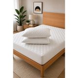 Denito %100 Pamuk Kapitone Fitted Su Sıvı Geçirmez Yatak Koruyucu Alez + 2 Adet Yastık Koruyucu Set - 180 x 200 cm - Beyaz