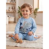 Deniva Erkek Çocuk Pamuklu Dinozor Baskılı ve 3D Sırt Detaylı 2'li Sweatshirt Eşofman Alt Üst Takım - 1 Yaş - Mavi