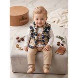 Deniva Kids Erkek Bebek Ayıcık Baskılı Kürklü Yelek Sweatshirt ve Pantolon 3'lü Takım - 12 - 18 Ay - Bej