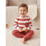 Deniva Kids Erkek Bebek Kiremit Çizgili Düğme ve Cep Detaylı %100 Pamuklu 2'li Eşofman / Pijama Takımı - 1 Yaş - Kırmızı