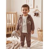 Deniva Kids Erkek Bebek Kulaklı Kapüşonlu Fermuarlı Hırka Tavşan Baskılı Sweatshirt ve Eşofman Altı 3'lü Takım - 12 Ay - Kahverengi