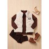 Deniva Kids Erkek Çocuk Koyu Kahverengi - Ekru Yelekli 3'lü Takım - Yelek, Yarım Fermuarlı Sweatshirt ve Pantolon Kombin - 1 - 2 Yaş