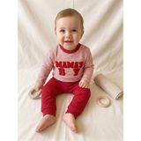 Deniva Kids Kırmızı Çizgili Mama's Boy Kabartmalı Sweatshirt ve Eşofman Altı 2'li Bebek Takım - 12 Ay