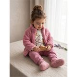 Deniva Kids Kız Bebek Pembe Peluş Hırkalı Bulut Baskılı 3'lü Takım (Hırka, Sweatshirt, Eşofman Altı) - 1 Yaş