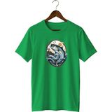 Deniz Balığı Baskılı Unisex Tişört Fishing Outdoor Denizcilik Temalı Bisiklet Yaka T-Shirt - Siyah - XL