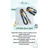 Deniz Doğal Taş Sertifikalı Doğal Sitrin, Akik, Lapis ve Kaplan Gözü Taşı 8 mm Aslan Burcu Tesbih